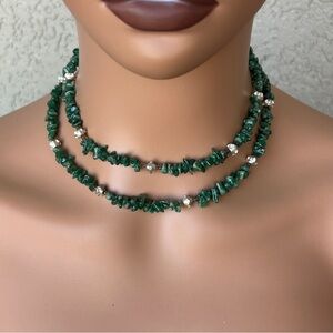 Bohemian Malachite Stone Layered Silver Accent Necklace